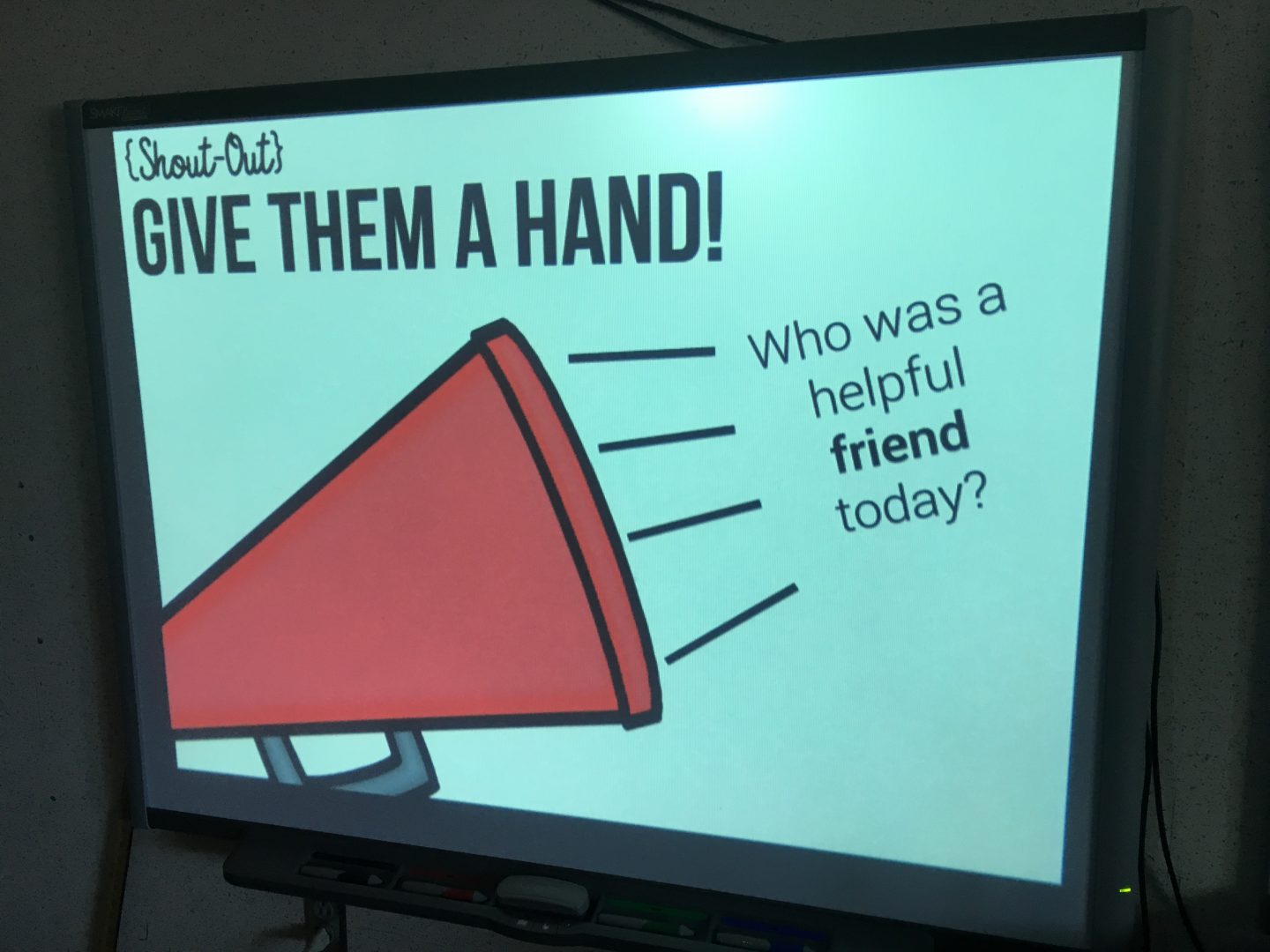 paperless afternoon meeting student shout-out slide on whiteboard