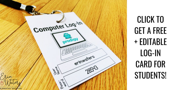 computer log-in card for students