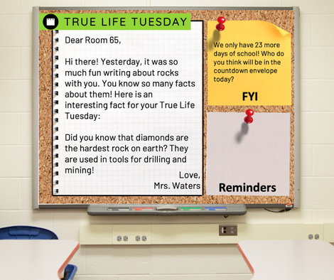 A slide on a whiteboard with a morning message example