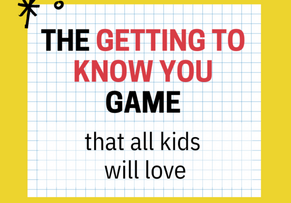 black and red text that says 'getting to know you game that all kids will love'