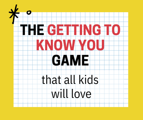 getting to know you game cover slide with black and red text that reads, "The getting to know you game all kids will love"