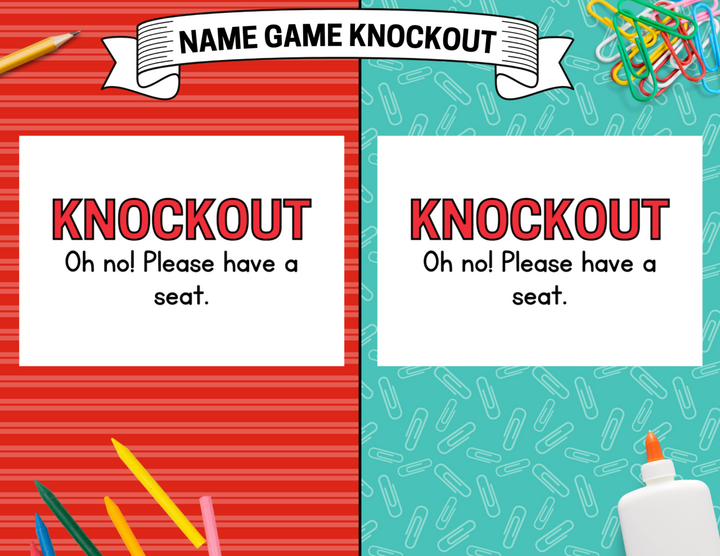 a split screen with each side reading "Knockout: Oh no! Please have a seat."