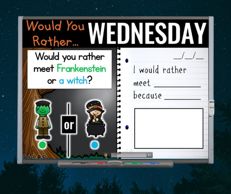 halloween writing prompts example - would you rather meet a witch or frankenstein?