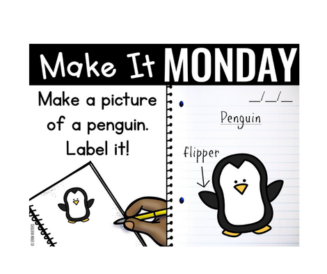 morning work for first graders writing prompt to make a picture of a penguin and label it