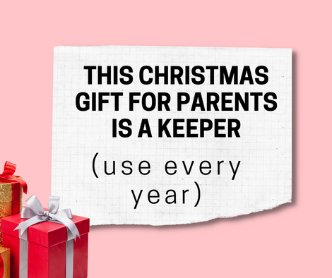Christmas gift for parents cover image; pink background with white graph paper and title overlay with gifts in corner
