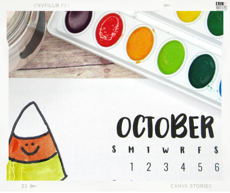 Parent gift watercolor close-up of October page (I know it's corny, but I love you) featuring candy corn.