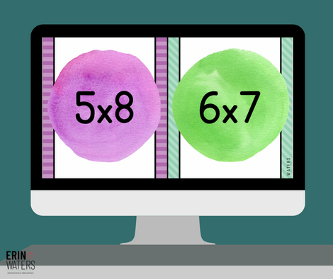 multiplication games 3rd graders will love - a screen showing 2 sides of the game slides with 5x8 and 6x7