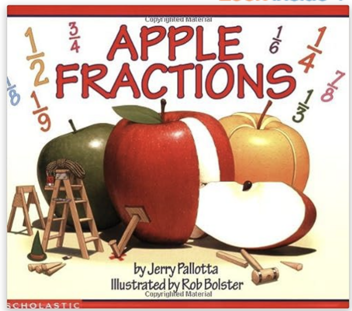 math read aloud slide showing the cover of Apple Fractions