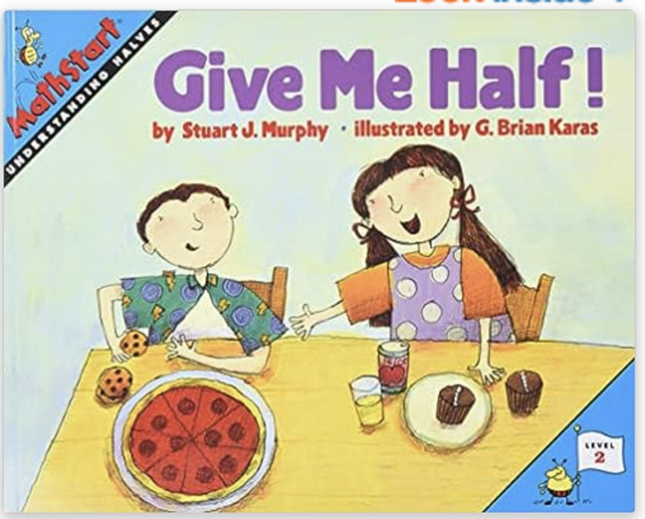 math read aloud slide showing the cover of Give Me Half!