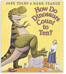 math readalouds slide showing the cover of How Do Dinosaurs Count to Ten?