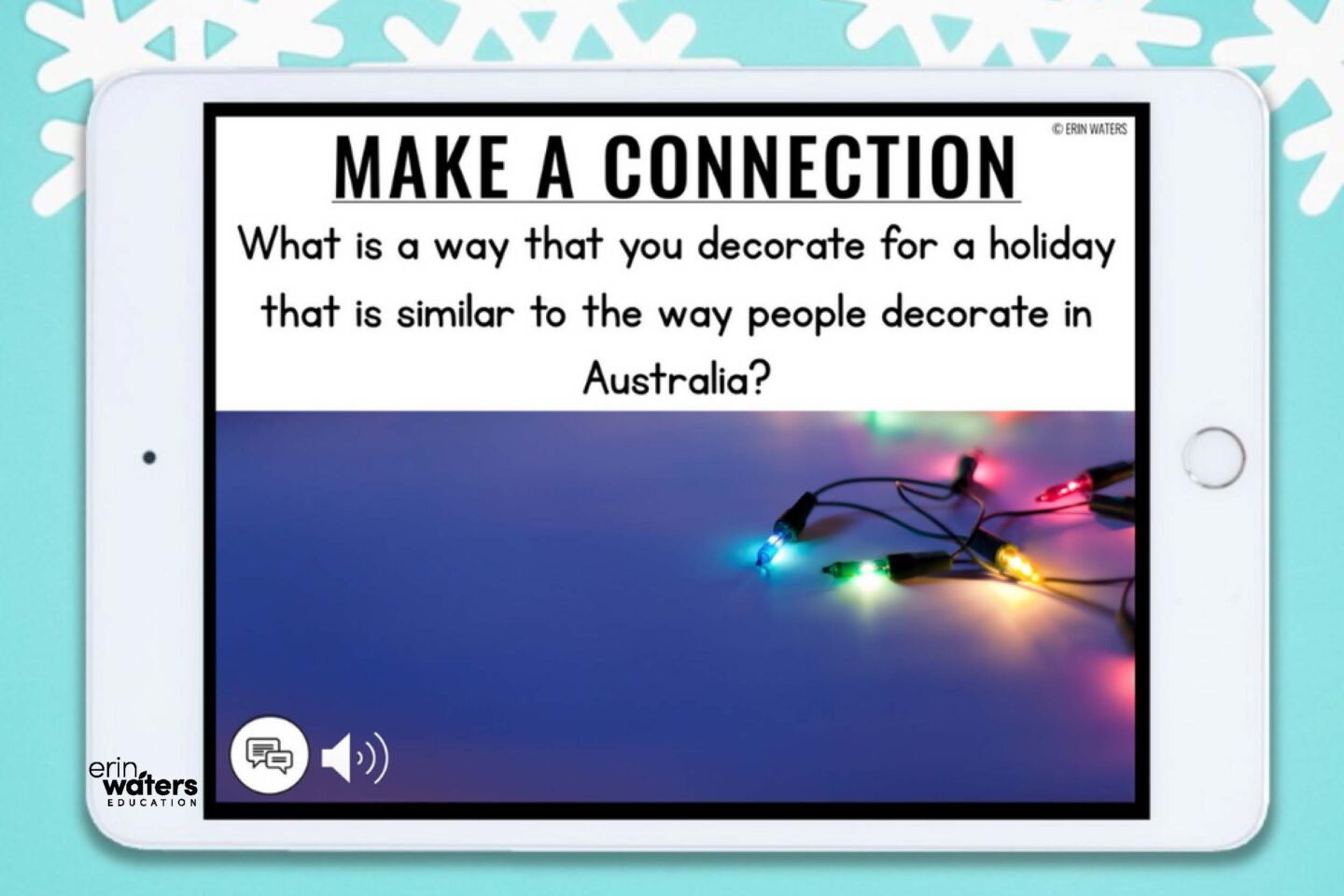 Make a Connection slide with twinkle lights: What is a way that you decorate for a holiday that is similar to the way people decorate in Australia?